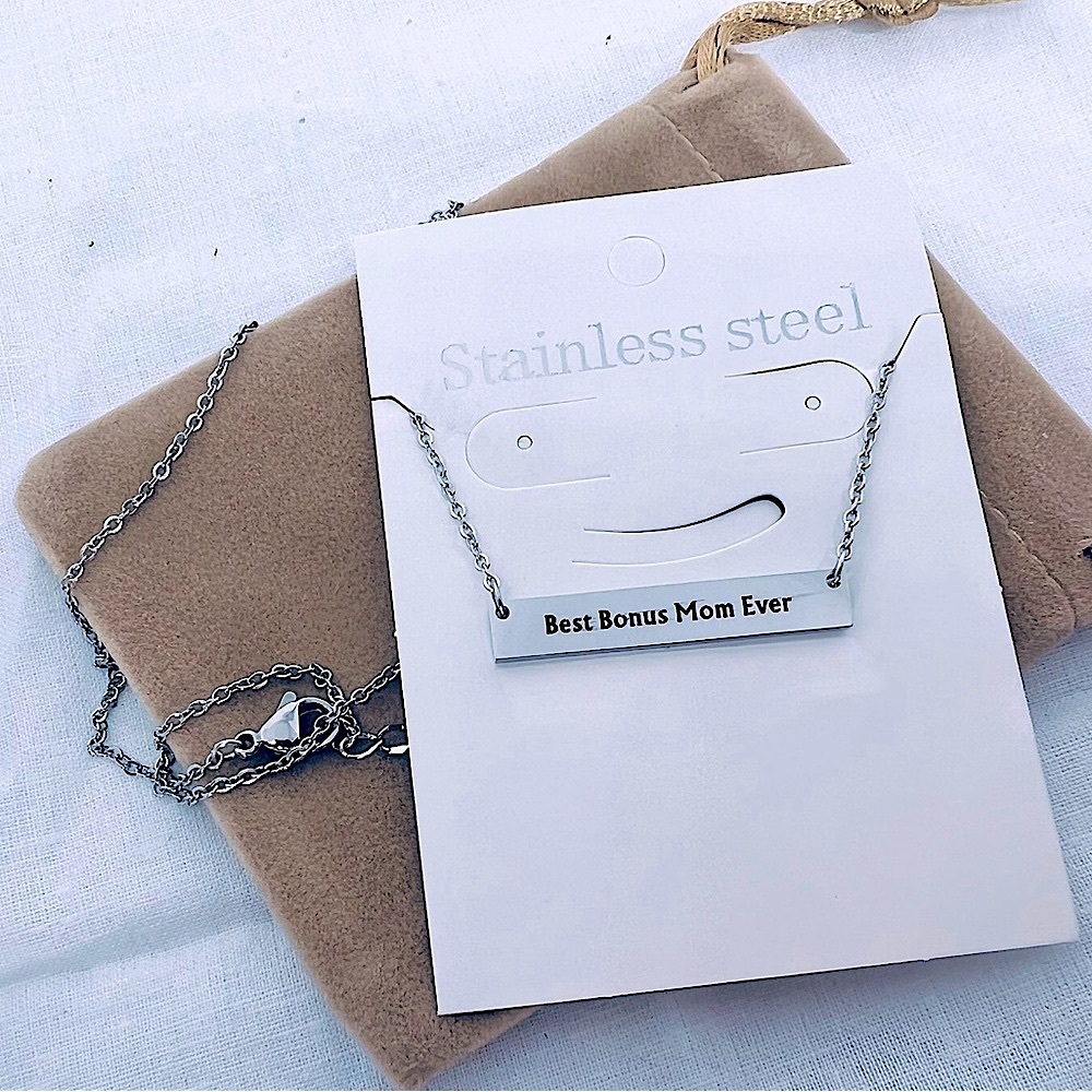 Best Bonus Mom Ever Titanium Stainless Steel Personal Bar Necklace Stepmom Retro